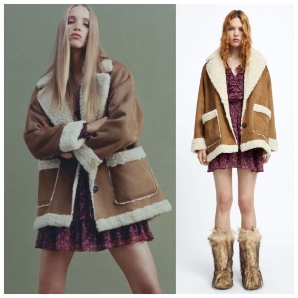 Zara Double Faced Coat Boxy Patch Pockets Faux Sh… - image 2